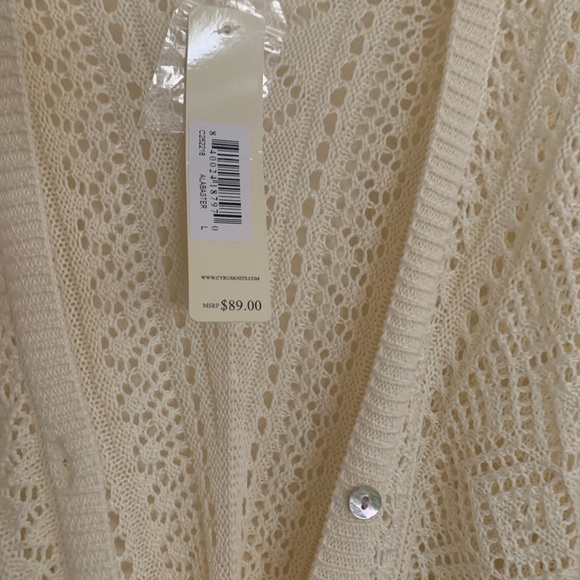 NEW Cyrus Open Stitch Creamy Alabaster Off White Cardigan Sweater SZ Large - Picture 3 of 9